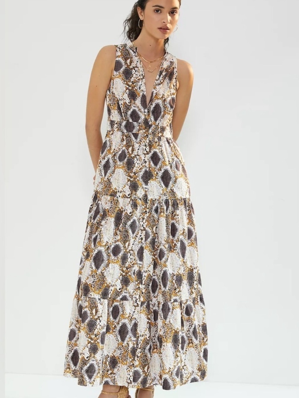 Maeve Sleeveless button down Snake-Printed Maxi Dress Size 4